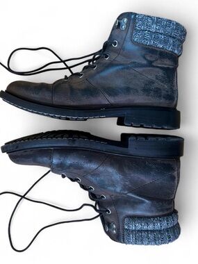 MIA Black Leather Lace-Up Women's Winter Boots with Gray Knit Cuff